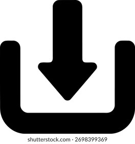 Símbolo simple de flecha hacia abajo negra dentro del contorno cuadrado listo para el Vector de Descarga