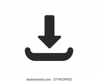 Simple black downward arrow directing to a sleek boat outline, ideal for business, travel, or navigation concepts in marketing and design projects.