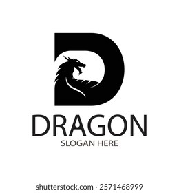 simple black dragon letter d logo design illustration