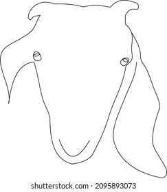 A simple black drawing of a goat's face on a white background. Art line.
