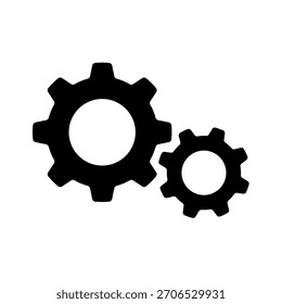 Icono de doble engranaje negro simple que muestra el movimiento mecánico interconectado. Ideal para conceptos relacionados con tecnología, Configuraciones de sistemas, maquinaria, operaciones industriales y automatización.