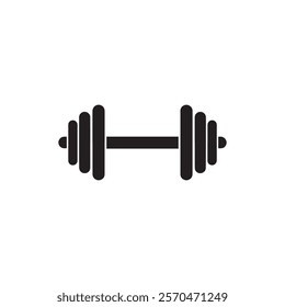 Simple black dumbbell silhouette vector icon ideal for gym, fitness, weightlifting, and workout-related designs.