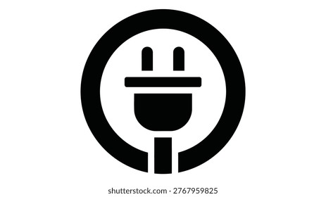 Simple black electric plug icon, vector illustration of a power cord symbol isolated on a white background, perfect for energy and technology concepts.
