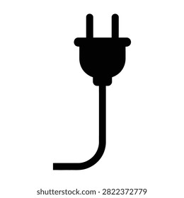 Simple black electrical plug icon with cord on white background, representing power and energy