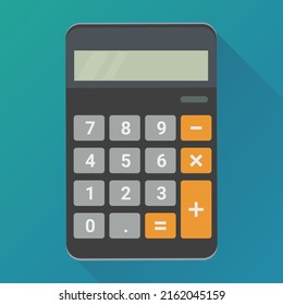 Calculadora electrónica simple en negro con teclado y pantalla de cristal líquido (diseño plano)
