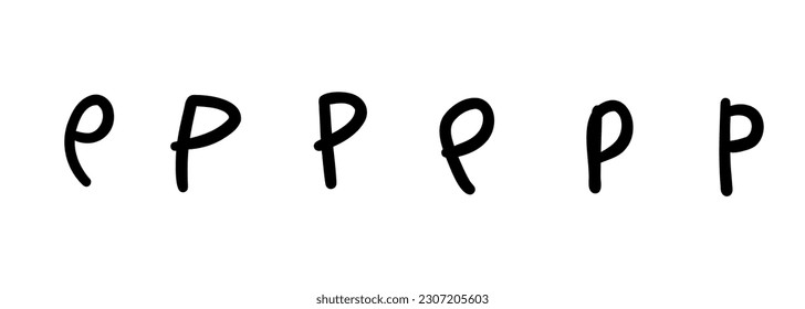 Simple black english latin P alphabet letter symbol. Vector illustration in hand drawn cartoon doodle style isolated on white background. For decorating, logo, card, learning, kids book.