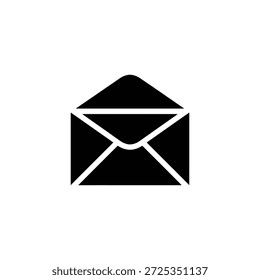 Simple black envelope icon against a transparent backdrop. Concept design for mail, contact, email correspondence, business communication, and notifications.