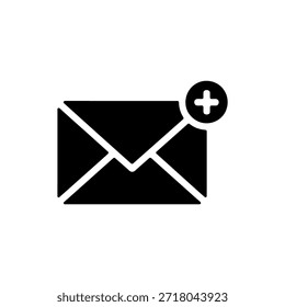 Un simple icono de sobre negro con una insignia de notificación que indica nuevos mensajes o alertas.
