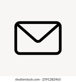 Simple black envelope icon on a white background. Envelope symbol represents email, message, or mail. Minimalist envelope design for communication themes. User interface icon vector.