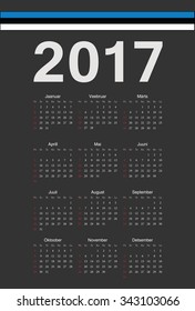 Simple black Estonian 2017 year vector calendar. Week starts from Sunday.