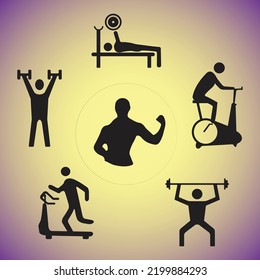  Simple Black Exercise Figures For Gym, Fitness Poster, Vector Illustration,training Schedule