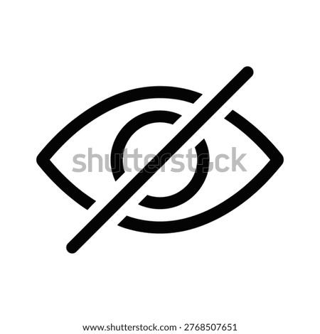 Simple black eye icon with a diagonal line through it symbolizing no visibility or hidden status
