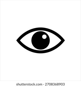 Einfaches schwarzes Augensymbol auf sauberem, weißem Hintergrund, das Vision und Beobachtung darstellt