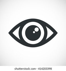 Simple black eye icon vector with double reflection in pupil. Round flare. Medicine symbol isolated. Safety and search concept. Laconic graphic design element. Eyesight pictogram. Isolated on white.