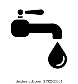 Simple black faucet icon with single water drop