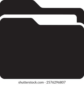 A simple black file folder icon on a white background. It features a rectangular folder with a slightly raised tab on top, clean edges, and a minimalist design, symbolizing organization and storage.
