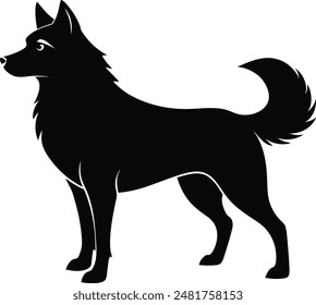 Simple Black Finn Dog Silhouette Vector.