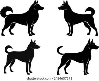 Simple Black Finn Dog Silhouette Vector.