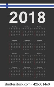 Simple black Finnish 2018 year vector calendar. Week starts from Sunday.