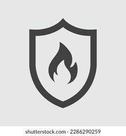 Simple black fire or flame icon with shield.