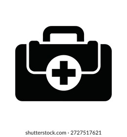 Icono negro simple del kit de primeros auxilios sobre fondo blanco