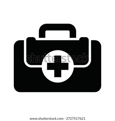 Simple black first aid kit icon on white background