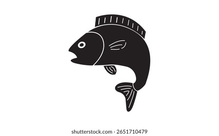 Ícone de peixe preto simples em estilo de vetor plano. Adequado para logotipo de frutos do mar, símbolo de pesca, ilustração marinha ou projetos com temática aquática.