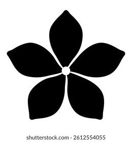 Simple black five petal flower on a white background in silhouette
