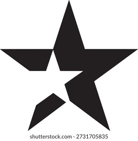 Simple black five pointed star symbol on a white background used in graphic design and creative projects for various artistic and commercial applications.