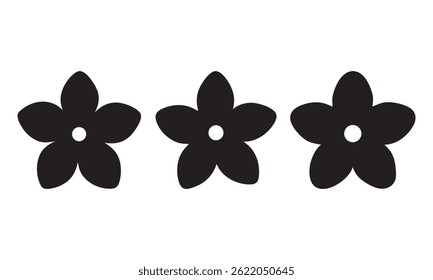 Conjunto de iconos de flores de cinco pétalos negro simple, Vector de silueta