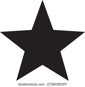 Icono de estrella negro simple de cinco puntas aislado sobre fondo blanco, un gráfico de Vector minimalista para diseños de calificación, favoritos o logros.