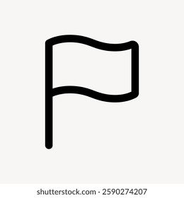 Simple black flag icon on a white background. The flag icon is minimalist, with a wavy flag design. Perfect for apps, websites, or graphic design projects. User interface icon vector.