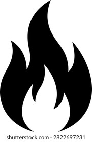 Simple black flame fire silhouette icon with ignition silhouette isolated firefighting combustion pictogram abstract