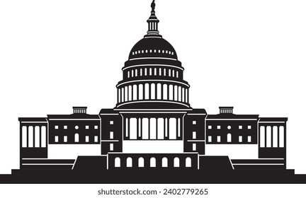 Simple black flat drawing of the American historical landmark monument of the UNITED STATES CAPITOL, WASHINGTON DC