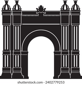 Simple black flat drawing of the Catalan historical landmark monument of the ARCO DE TRIUNFO DE BARCELONA, SPAIN