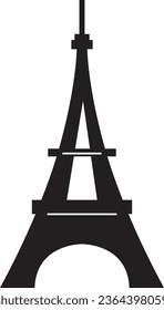 Simple black flat drawing of the French historical landmark monument of the EIFFEL TOWER, PARIS