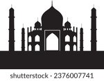 Simple black flat drawing of the Indian historical landmark monument of the TAJ MAHAL, AGRA