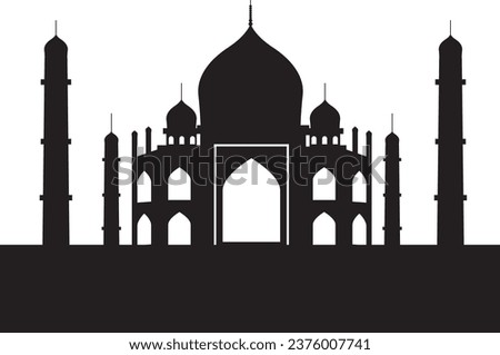 Simple black flat drawing of the Indian historical landmark monument of the TAJ MAHAL, AGRA