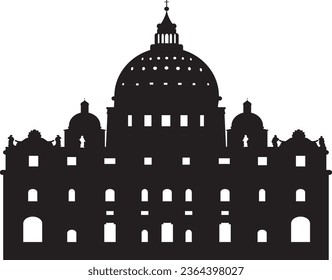 Simple black flat drawing of the Italian historical landmark monument of the ST. PETER'S BASILICA, VATICAN CITY