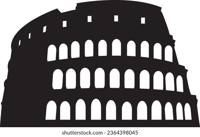 Simple black flat drawing of the Italian historical landmark monument of the COLOSSEUM, ROME