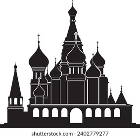 Simple black flat drawing of the Russian historical landmark monument of the SAINT BASIL'S CATHEDRAL, MOSCOW