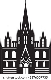 Simple black flat drawing of the Spanish historical landmark monument of the CATHEDRAL OF THE HOLY CROSS AND SAINT EULALIA, BARCELONA