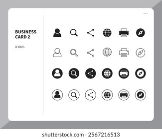 Simple Black Flat Line Business Card Icon Set