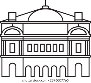 Simple black flat outline drawing of the French historical landmark monument of the PALAIS GARNIER, PARIS