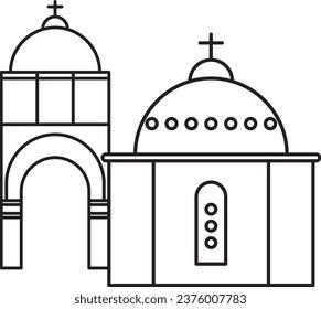 Einfache Zeichnung des historischen Denkmals der BLAUE DOMED CHURCH SANTORINI, OIA