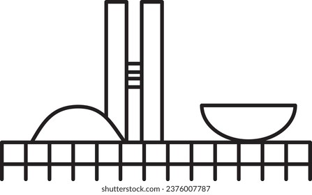 Simple black flat outline drawing of the Brazilian historical landmark monument of the NATIONAL CONGRESS OF BRAZIL, BRASILIA