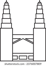 Sencillo dibujo plano negro del monumento histórico malasio de las TORRES PETRONAS TWIN, KUALA LUMPUR