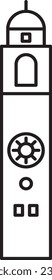 Simple black flat outline drawing of the Croatian historical landmark monument of the DUBROVNIK BELL TOWER (CLOCKTOWER), DUBROVNIK