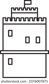 Simple black flat outline drawing of the Greek historical landmark monument of the WHITE TOWER OF THESSALONIKI, THESSALONIKI