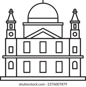 Simple black flat outline drawing of the English historical landmark monument of the ST. PAUL'S CATHEDRAL, LONDON